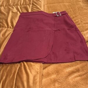 Elegant Burgundy Skirt with Buckle Detail, faux suede